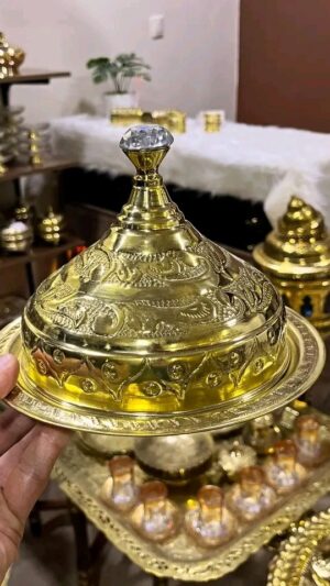 طاجين الحلويات نحاسي ذهبي كريستال