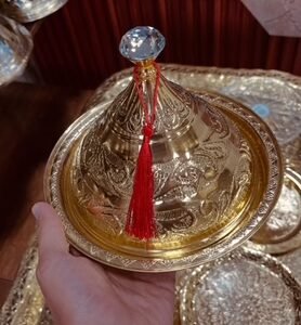 طاجين الحلويات نحاسي ذهبي كريستال