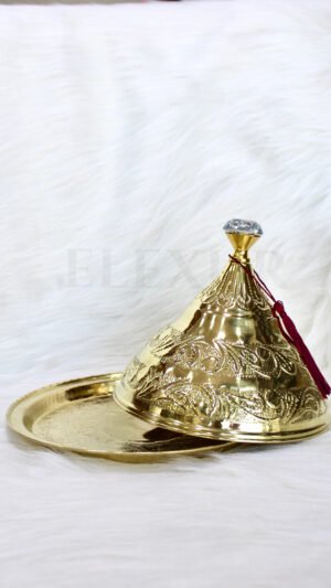 طاجين الحلويات نحاسي ذهبي كريستال