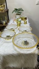طقم حامل الحلويات الكامل زجاج ونحاس  4 قطع (19 و27 سم)